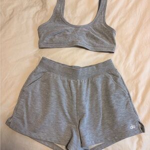 ALO Yoga Heather Gray Athletic Shorts and Bra Set